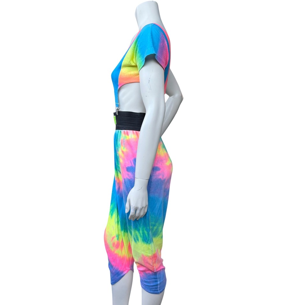 Vintage Neon Tie Dye 2Pc Set Suspender Crop Top Harem Pants Dopamine Dressing M - Picture 5 of 16